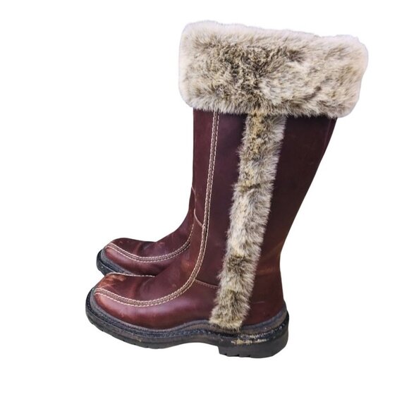 BOS & CO Brown Leather Fur Knee high Winter Boots Women Size  7 - Picture 3 of 16